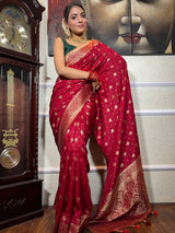 Scarlet Red Banarasi Uppada Silk Saree