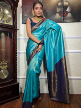 Turquise Blue Kanjeevaram Silk Saree