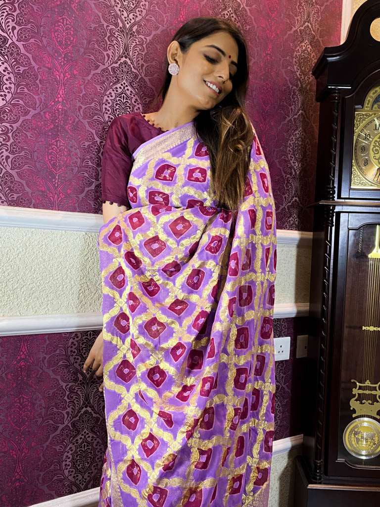 Orchid Purple Georgette Bandhej Saree