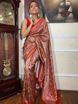 Carrot Orange Kalamkari Tussar Silk Saree