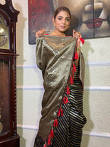Midnight black Woven Banarasi Silk Saree