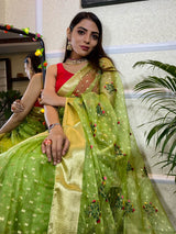 Parakeet Green Organza Silk Saree