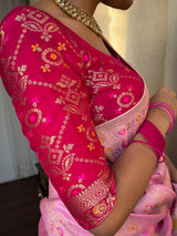 Baby Pink Meenakari Banarasi Uppada Silk Saree