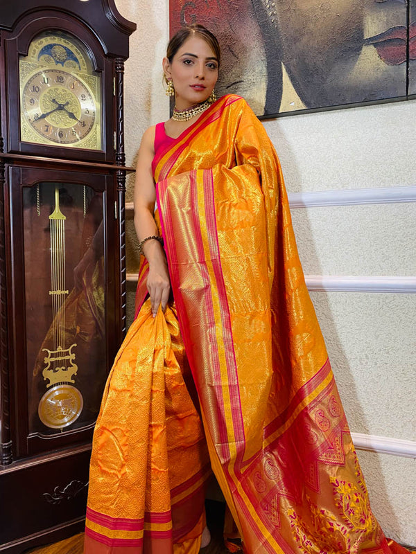 Mustard Golden Kanjeevaram Silk Banarasi Handloom Saree