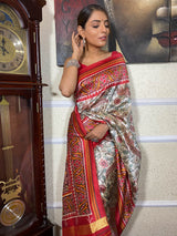Off White Kalamkari Tussar Silk Saree