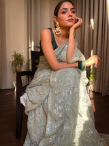Fern Green Gota Embroidery French Georgette Saree
