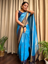 Egyptian Blue Kanjeevaram Silk Saree