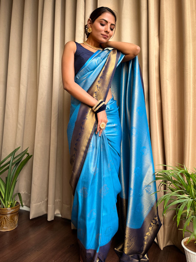 Egyptian Blue Kanjeevaram Silk Saree