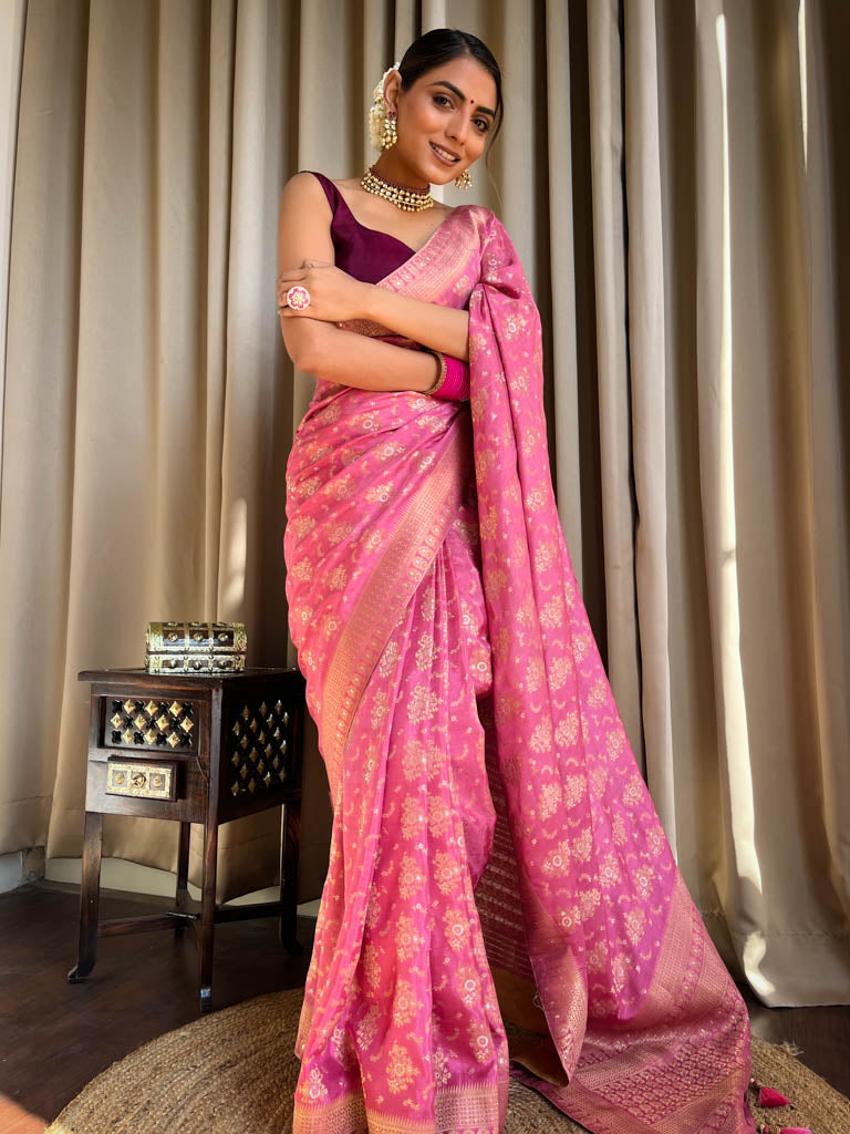 Onion Pink Banarasi Uppada Silk Saree