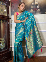 Turquoise Blue Banarasi Silk Ghatchola Saree