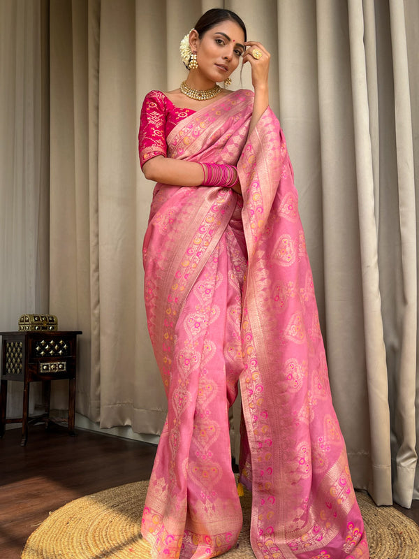 Onion Pink Meenakari Banarasi Uppada Silk Saree