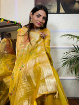 Canary Yellow Organza Silk Saree