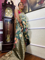 Moss Green Designer Banarasi Silk Saree