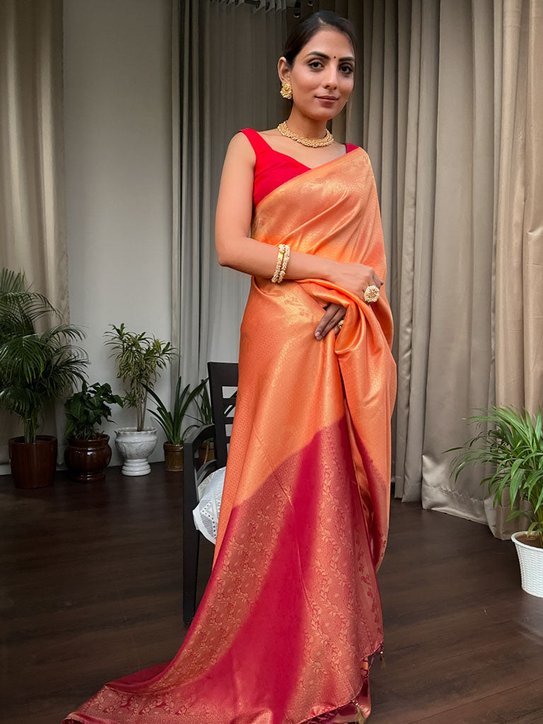 Tangerine Orange Kanjeevaram Silk Saree