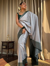 Metallic Grey Antique Silver Kanjeevaram Silk Saree