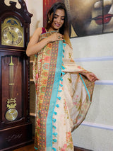 Parchment Tan Linen Silk Saree