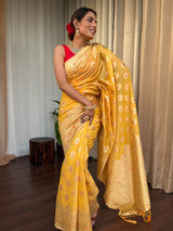 Tuscan Yellow Meenakari Cotton Silk Saree