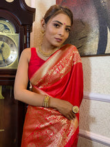 Scarlet Red Banarasi Silk Saree