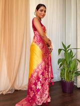 Mustard Rani Hand Dyed Banarasi Silk Saree