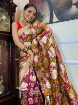 Caramel Brown Designer Banarasi Silk Saree