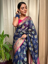 Berry Blue Woven Cotton Silk Saree