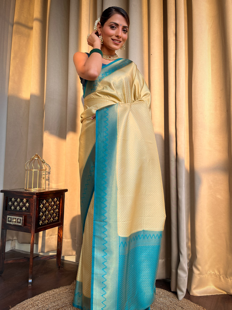 Buttermilk Kanjeevaram Silk Saree