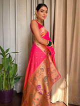Carrot Pink Paithani Silk Saree