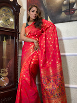Carrot Red Banarasi Silk Saree