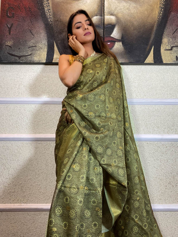 Emerald Green Uppada Cotton Silk Saree