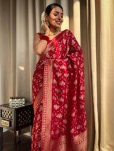 Scarlet Red Banarasi Uppada Silk Saree
