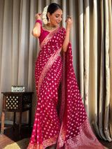 Queen Pink Banarasi Khaddi Weaved Georgette Saree