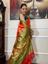 Scarlet Red Kanjeevaram Silk Banarasi Handloom Saree