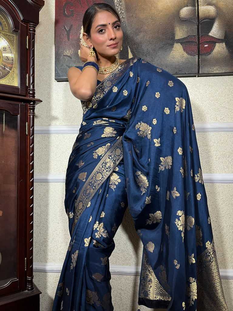 Midnight Blue Banarasi Uppada Silk Saree