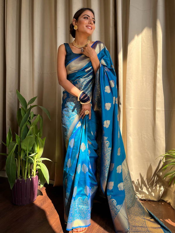 Azure Blue Banarasi Silk Saree