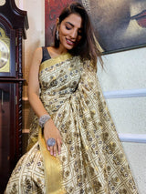 Beige Yellow Uppada Cotton Silk Saree