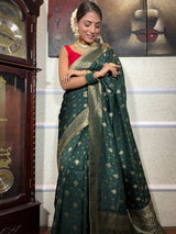 Bottle Green Banarasi Uppada Silk Saree