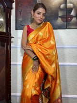 Mustard Yellow Banarasi Patola Silk Saree