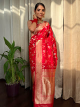Crimson Red Banarasi Silk Saree