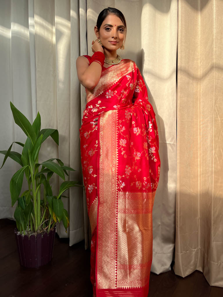 Crimson Red Banarasi Silk Saree