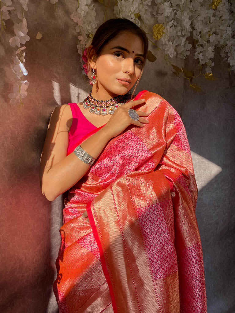 Rusty Pink Banarasi Silk Saree