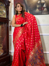 Scarlet Red Banarasi Silk Saree