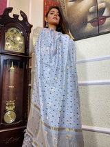 Stone Blue Uppada Cotton Silk Saree