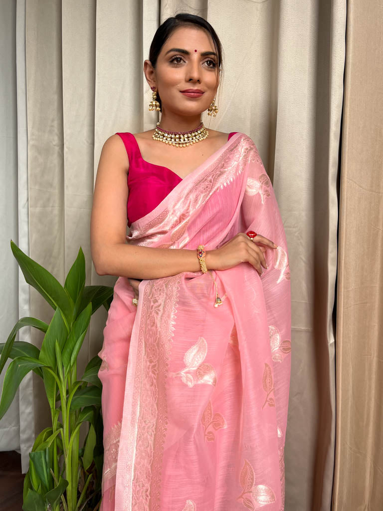 Flamingo Pink Cotton Silk Saree
