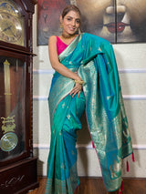 Turquoise Blue Banarasi Silk Saree
