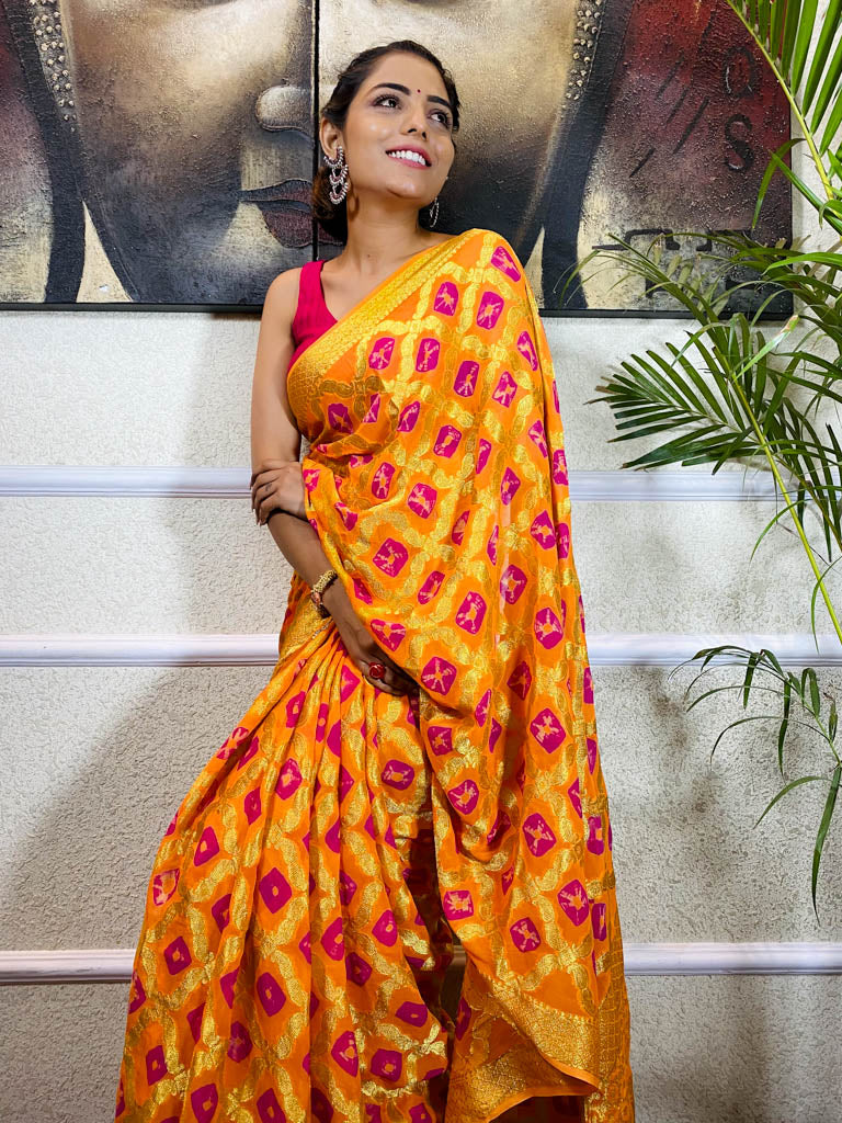Monarch Orange Georgette Bandhej Saree