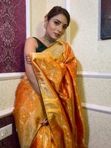 Mustard Yellow Banarasi Silk Ghatchola Saree