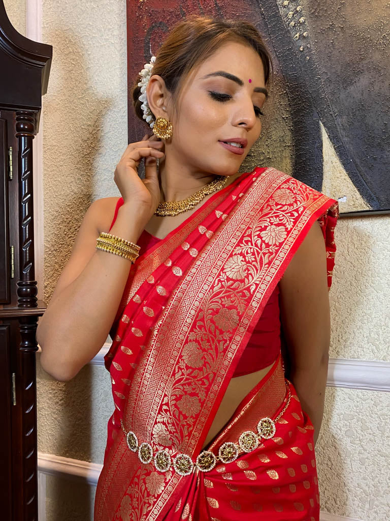 Scarlet Red Banarasi Katan Silk Saree