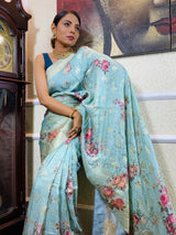 Arctic Blue Designer Banarasi Silk Saree