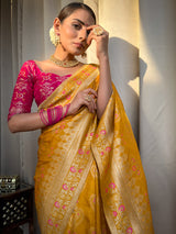 Mustard Yellow Meenakari Banarasi Uppada Silk Saree