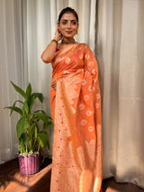 Carrot Orange Meenakari Cotton Silk Saree